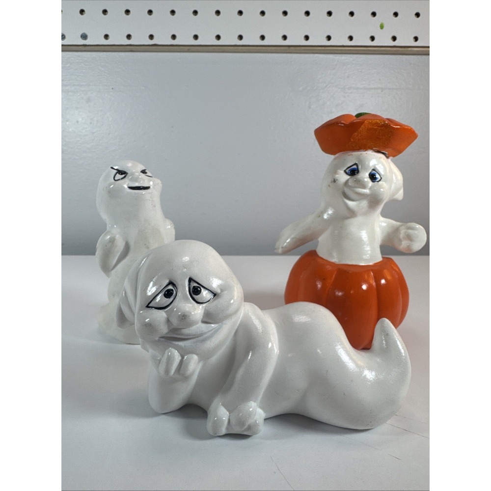 Vtg Lot Of 3 Ghost Figures Halloween Fall‎ Decor Pumpkin